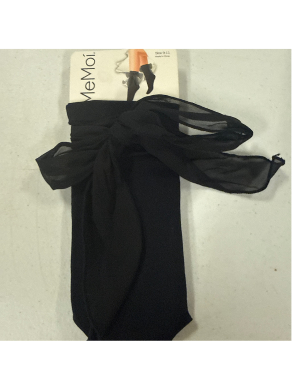 Women's MeMoi Chiffon Bow Anklet Socks Black Size 9-11